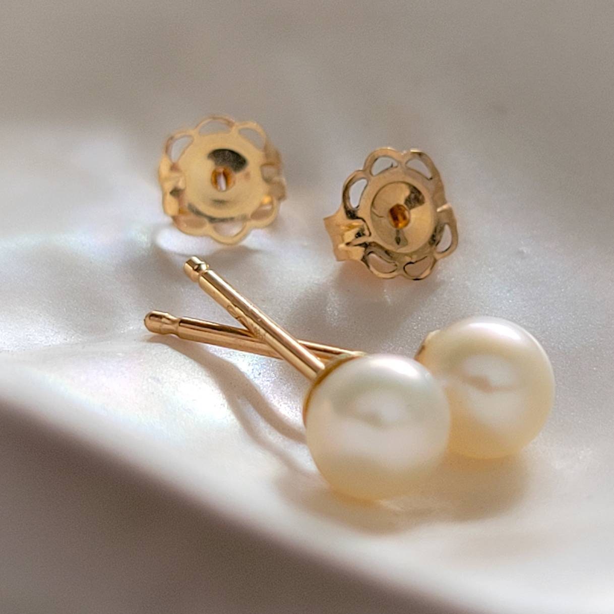 Pearl Studs in 14K Gold • Classic Pearl Earrings