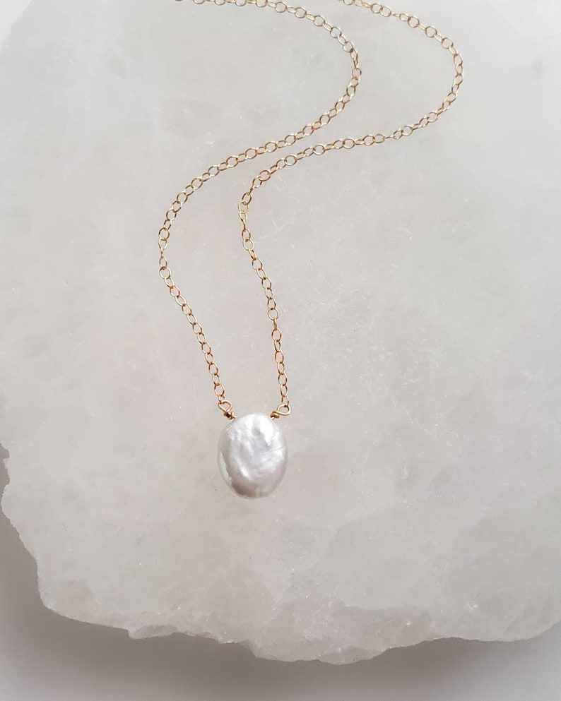 Oval Coin Pearl Necklace Single Pearl Necklace Flat White - Etsy