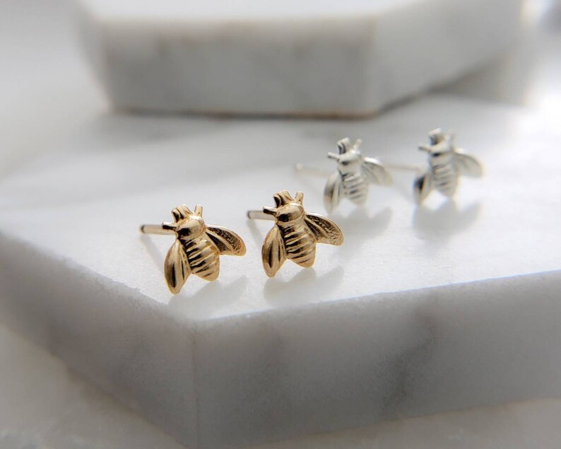 Little Honey Bee Studs Dainty Bee Earrings Bumble Bee Studs Tiny Gold Bees Little Bee Earring Studs Delicate Bee Jewelry Gift image 6