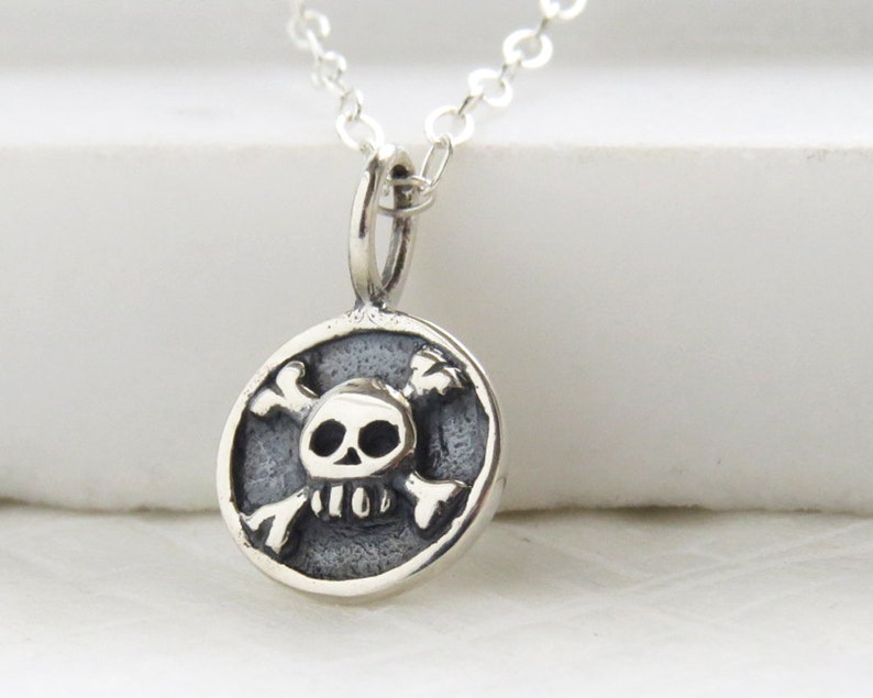 Best Friend Gift Tiny Skull & Crossbones Necklace BFF Gang Of Two Tough Girls Skull Pendant Badass Girls Jolly Roger Pirates image 4