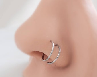 Double Nose Hoop • Spiral Nose Ring • 20 Gauge Surgical Steel • Double Twist • Double Piercing