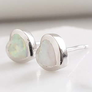 Opal Heart Studs • Heart Shaped Earrings • Tiny Opal Heart Studs • Dainty Heart Earrings • Delicate Studs • Gift For Her • Little Hearts