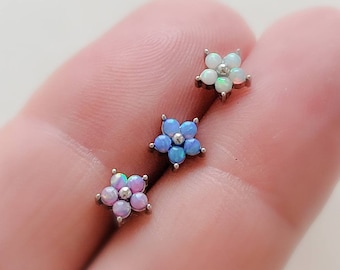 Pretty Opal Flower Nose Stud • L Bend • Surgical Steel • Iridescent Opals • Tiny Opal Flower • 20 Gauge • Nose Piercing • Body Jewelry