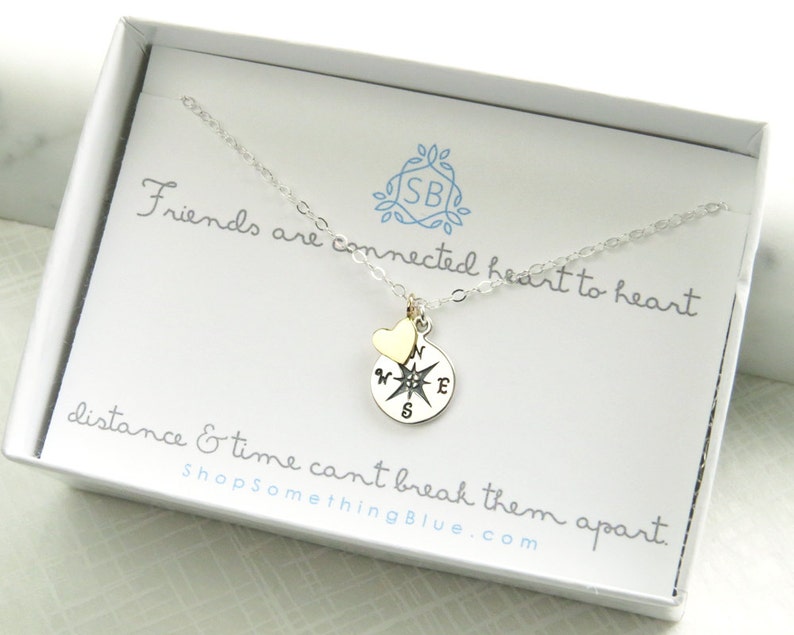 Best Friend Gift • BFF Compass Necklace • Long Distance Friendship  • Going Away Gift • Compass Charm • Bestie For Life • Soul Sisters 