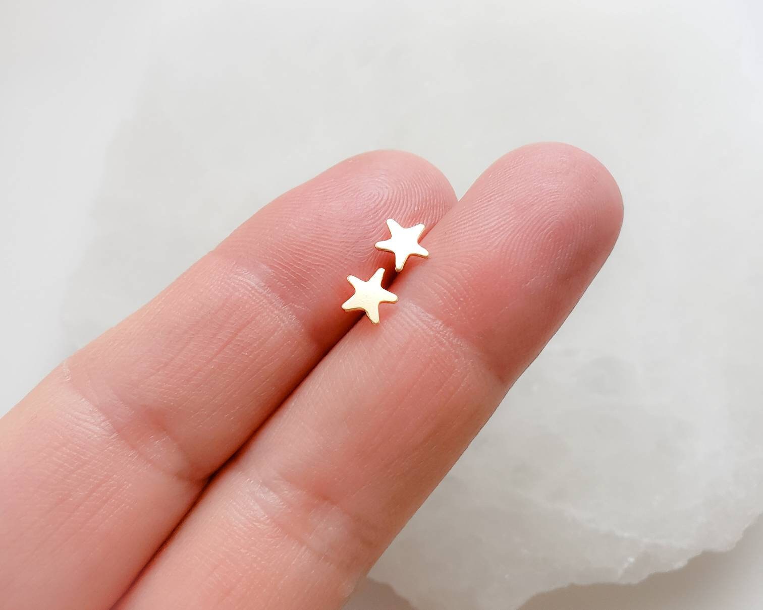 Little Star Studs Tiny Earrings Gold Star Studs Delicate | Etsy