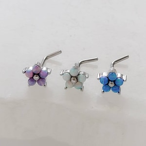 Daisy Opal Nose Stud • Dainty Flower L Bend • Surgical Steel • Fire Opals • Tiny Opal Flower • 20 Gauge • Nose Piercing • Body Jewelry image 3