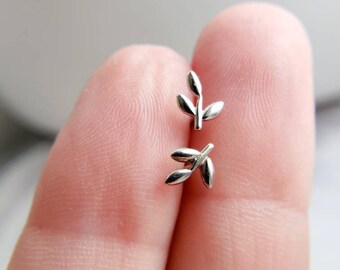Tiny Leaf Studs • Petite Vine Studs • Small Plant Post Earrings • Simple Minimal Earrings • Sterling Silver Leaves • Delicate Stud Earrings