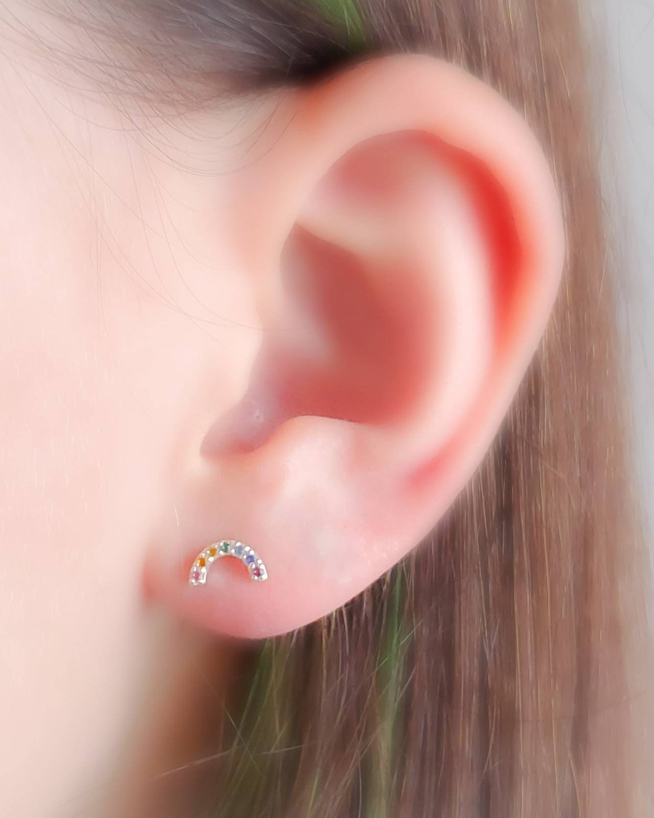 Super Cute Tiny Rainbow Studs • Little Rainbow Earrings • Sterling Multi Color Stone Earrings • Little Girl Gift • Kawaii Jewelry