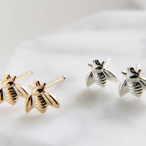 Little Honey Bee Studs Dainty Bee Earrings Bumble Bee Studs Tiny Gold Bees Little Bee Earring Studs Delicate Bee Jewelry Gift image 3