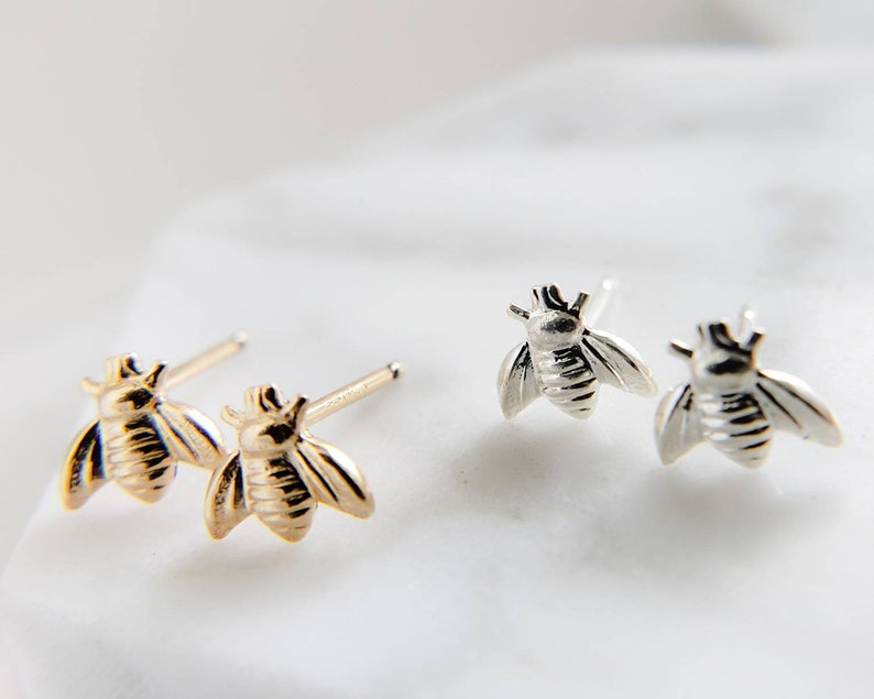 Little Honey Bee Studs Dainty Bee Earrings Bumble Bee Studs Tiny Gold Bees Little Bee Earring Studs Delicate Bee Jewelry Gift image 3