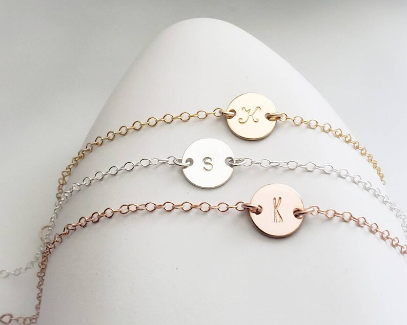 Dainty Initial Bracelet Personalized Disk Minimalist Etsy