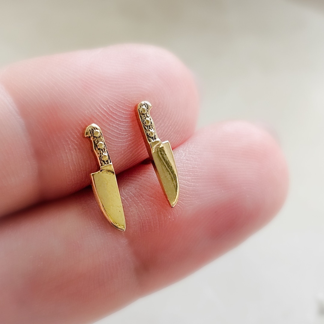 Kitchen Knife Post Earrings - Bronze