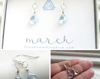 March Birthday Gift • Aquamarine Earrings • Aqua Birthstone • Delicate Birthstone Earrings • Light Blue Briolettes • Gift For Her