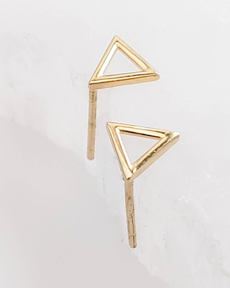 14k Gold Triangle Studs Small Geometric Earrings Gold Etsy