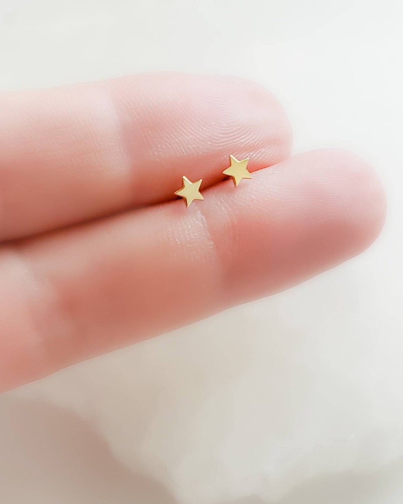 14k Gold Tiny Star Studs Delicate Studs Gold Star Studs | Etsy