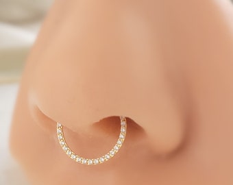 Micro Pavé Clicker Hoop • Front Facing Pave Nose Hoop • 316L Surgical Steel • Sleeper Hoop • Tragus • Cartilage • Conch • Septum Ring • 18g