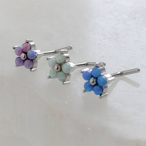 Daisy Opal Nose Stud • Dainty Flower L Bend • Surgical Steel • Fire Opals • Tiny Opal Flower • 20 Gauge • Nose Piercing • Body Jewelry image 2