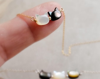 The Original Cat Lover © Necklace • Feline Necklace • Kitty Cat Jewelry • Pet Memorial • Cat Mom • Mother of Pearl • Minimalist Cat Necklace