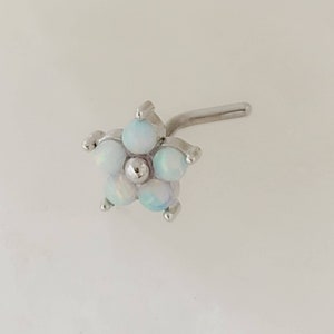 Daisy Opal Nose Stud • Dainty Flower L Bend • Surgical Steel • Fire Opals • Tiny Opal Flower • 20 Gauge • Nose Piercing • Body Jewelry White Opal
