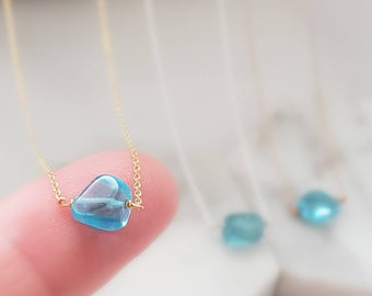 Apatite Nugget Necklace • One of a Kind • Delicate Jewelry • Dainty Necklace • Teal Blue Gemstone • Layering Necklace