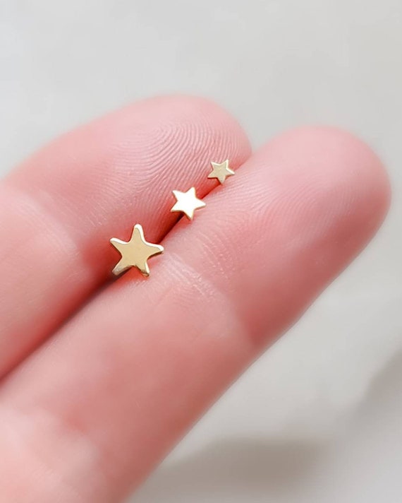 14k Gold Star Studs Choose Your Size Delicate Studs Gold | Etsy