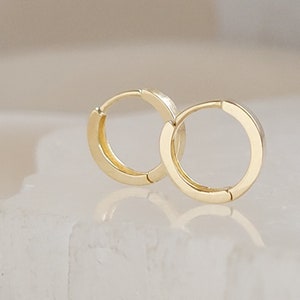 Modern 14K Gold Huggie Hoops • Dainty Click In Hoop Earring • Solid Gold • Minimalist Style • Affordable Luxury • Gift For Her • Waterproof