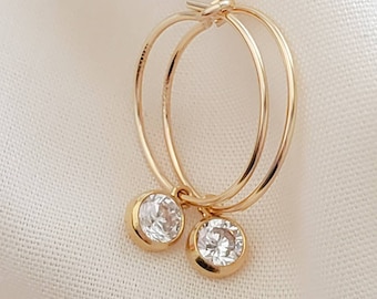 Thin Gold Hoop Earrings • Sparkle Drops • CZ Diamond Hoops • Modern Style • Bridal Jewelry • Bridesmaid Gift • Dainty Hoops