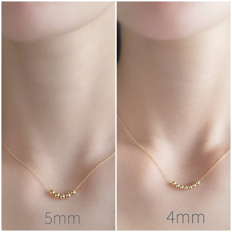 14K Gold Floating Bead Necklace Delicate Gold Necklace Multiple Bead Necklace Customize Personalize Dainty Jewelry Minimalist image 2