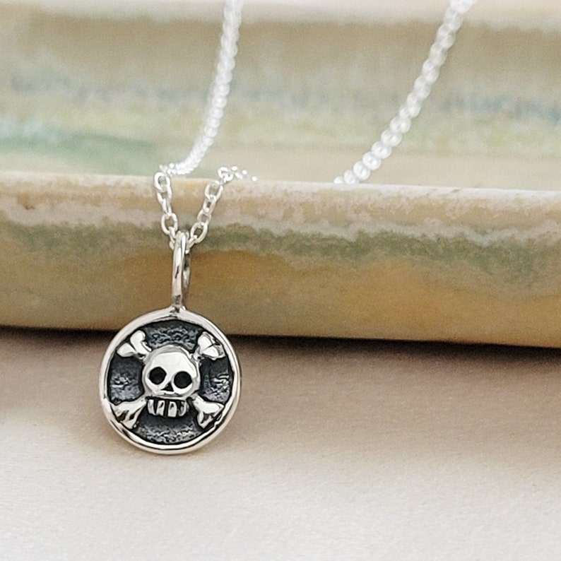Best Friend Gift Tiny Skull & Crossbones Necklace BFF Gang Of Two Tough Girls Skull Pendant Badass Girls Jolly Roger Pirates image 5