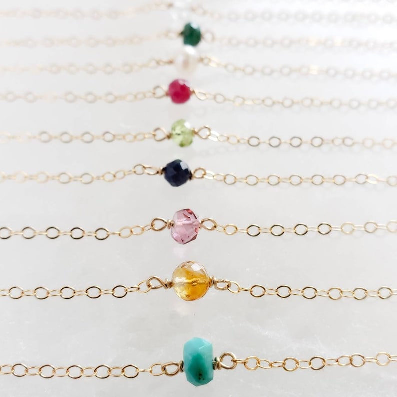 Dainty Birthstone Necklace Tiny Gemstone Birthday Gift Layering Necklace Personalized Jewelry Delicate Gold Chain Gift For Her image 3