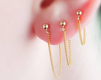 Stud Chain Earrings • Dainty Chain studs • Delicate Gold Earrings • Multiple Piercings • Sparkly Chain • Single