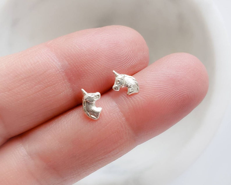 Tiny Unicorn Stud Earrings Cute Little Unicorns Gold Unicorn Earrings Magical Unicorn Studs Sweet Stud Earrings Einhorn Studs image 1