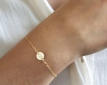 Dainty Initial Bracelet • Personalized Disk • Minimalist Jewelry • Layering Bracelet • Bridesmaid Gift • Meaningful Gift • Custom Initial