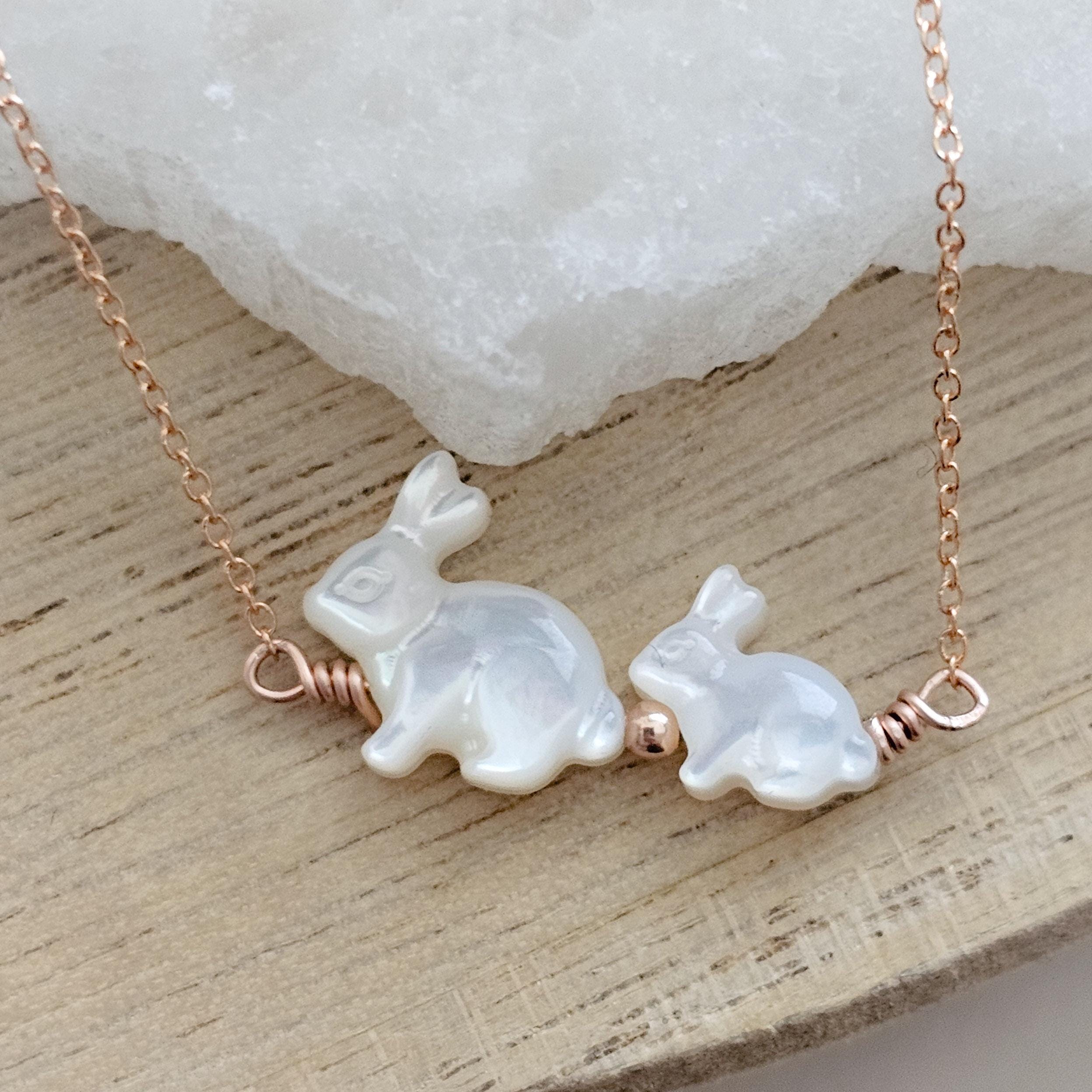 Bunny Mom Necklace • Mother & Baby Bunnies • Rabbit Jewelry