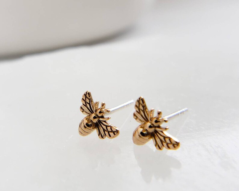 Tiny Honey Bee Studs Dainty Bee Earrings Bumble Bee Studs Etsy