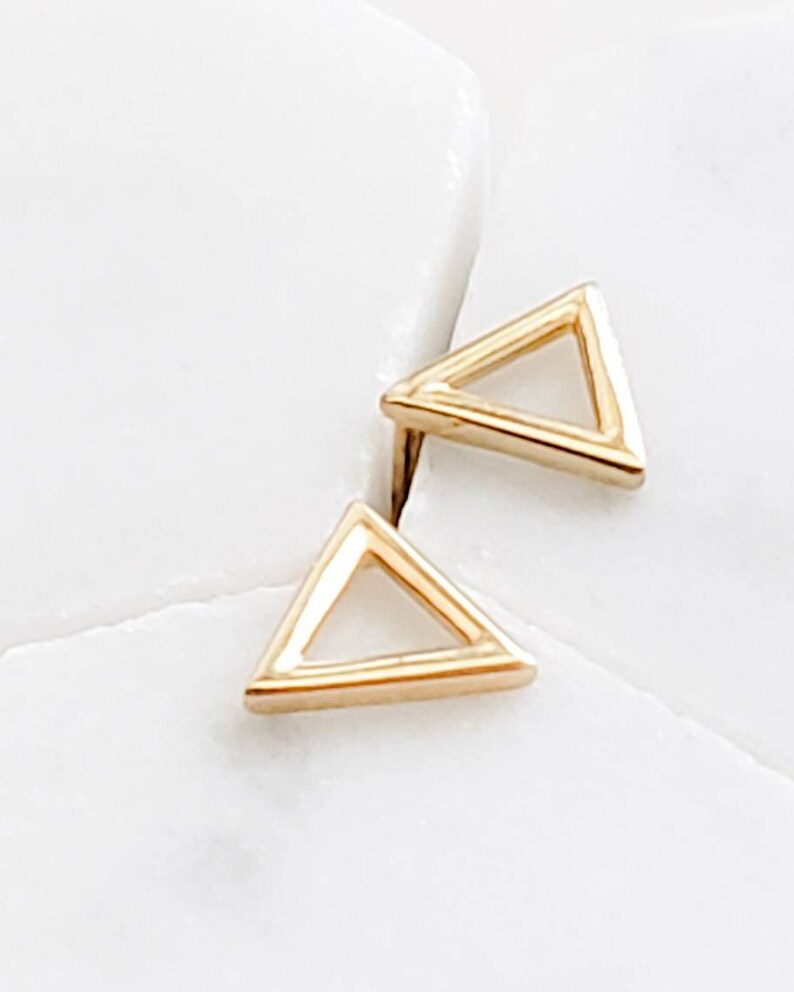 14k Gold Triangle Studs Small Geometric Earrings Gold Etsy
