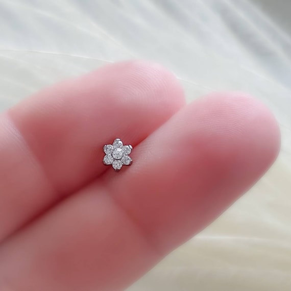Implant Grade Titanium Threadless Push In Nose Rings Aurora Borealis CZ Flower With Flat Back Implant Grade Titanium Threadless Push In Nose Rings Aurora Borealis CZ Flower With Flat Back