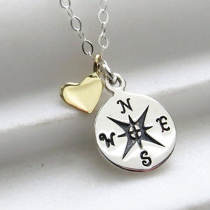 Best Friend Gift Compass & Heart Charm Necklace Compass Rose BFF Gift Long Distance Friends Sentiment Card Friends Forever image 2