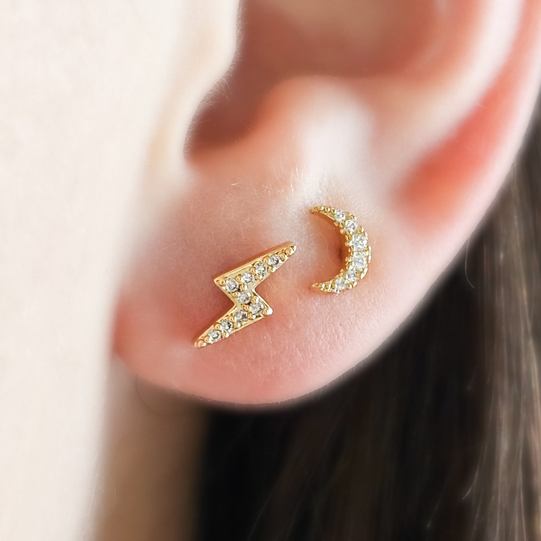 Crescent Moon & Lightning Bolt Flat Back Stud Set • Nap Studs ...
