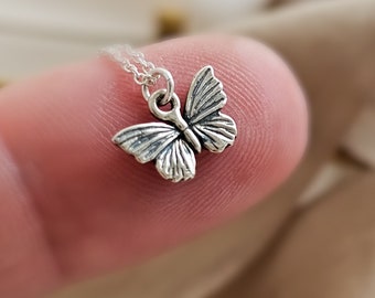 Tiny Butterfly Necklace • Sterling Silver Butterfly Charm • Dainty Layering Necklace • Gift For Flower Girl • Nature Lover • Feminine Style