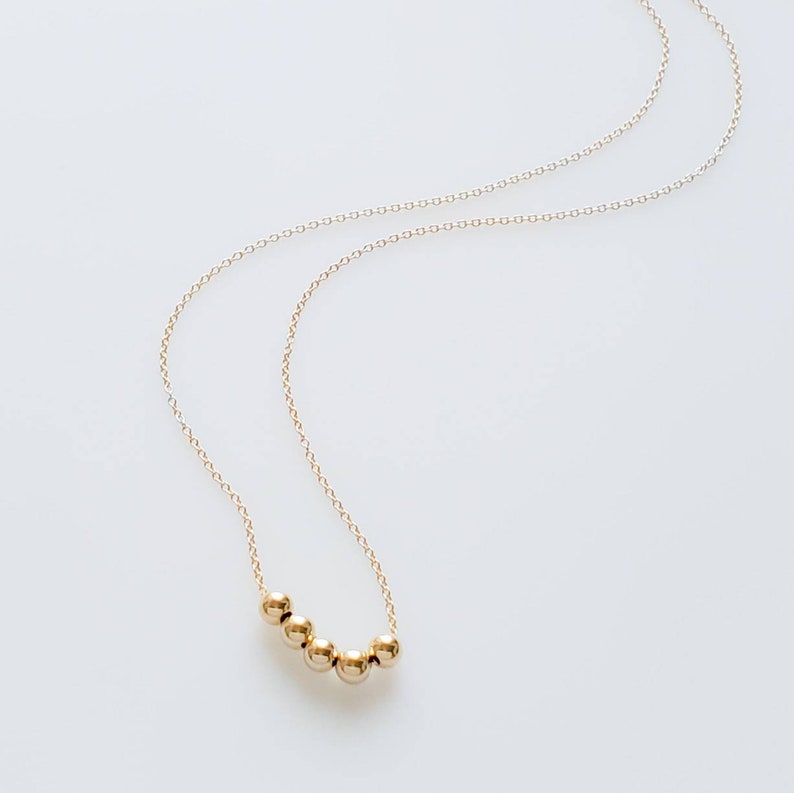 14K Gold Floating Bead Necklace Delicate Gold Necklace Etsy