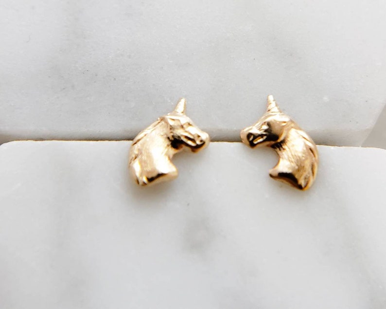 Tiny Unicorn Stud Earrings Cute Little Unicorns Gold Unicorn Earrings Magical Unicorn Studs Sweet Stud Earrings Einhorn Studs image 7