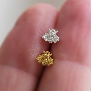 Tiny Bee Nose Bone 24 Gauge Sterling Silver Nose Jewelry Little Bee Nose Stud Small Nose Piercing image 2