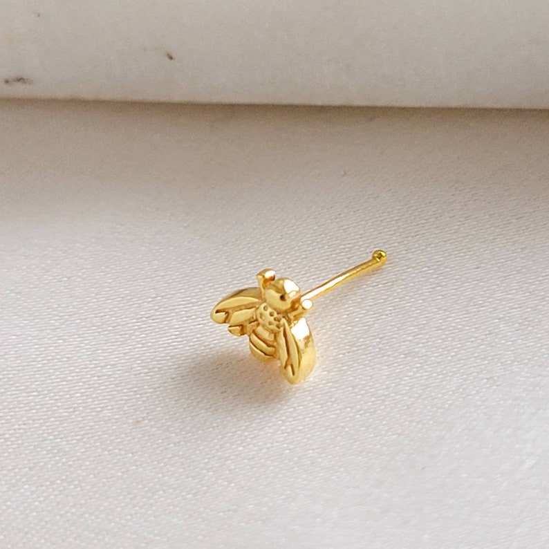 Tiny Bee Nose Bone 24 Gauge Sterling Silver Nose Jewelry Little Bee Nose Stud Small Nose Piercing Gold Vermeil