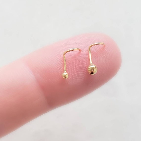 14kt Real Gold Nose Screw Ring with Small Ball Top 14kt Real Gold Nose Screw Ring with Small Ball Top
