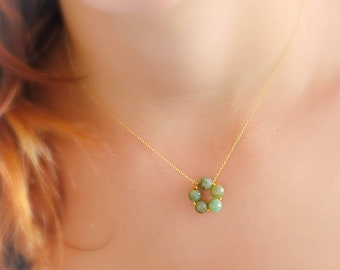 Green Jade Necklace • Jade Flower Pendant • Lucky Jadeite Necklace • Apple Green Jade • Dainty Jewelry • Layering Necklace