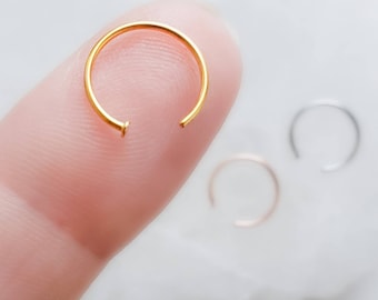Delicate Nose Ring • Tiny Dot Hug Hoops • 20 Gauge • Thin Dot Hoops • Open Skinny Hoop • Modern Hoops • Dainty Hug Hoops • Surgical Steel