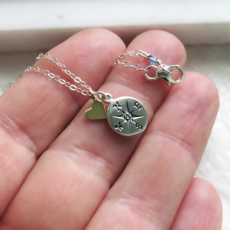 Best Friend Gift Compass & Heart Charm Necklace Compass Rose BFF Gift Long Distance Friends Sentiment Card Friends Forever image 3