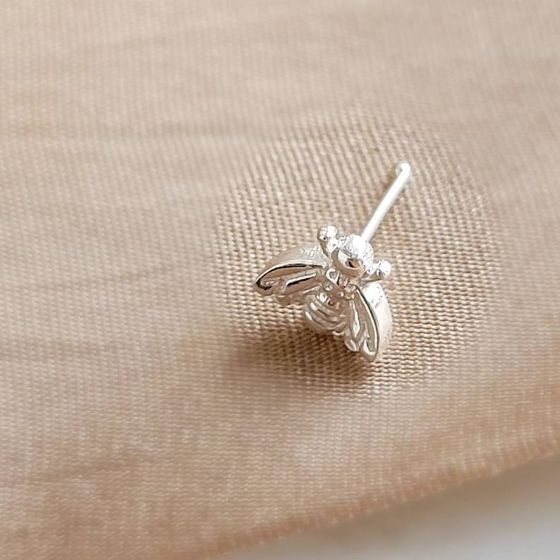 Tiny Bee Nose Bone 24 Gauge Sterling Silver Nose Jewelry Little Bee Nose Stud Small Nose Piercing Sterling Silver