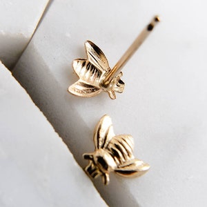 Little Honey Bee Studs Dainty Bee Earrings Bumble Bee Studs Tiny Gold Bees Little Bee Earring Studs Delicate Bee Jewelry Gift image 9